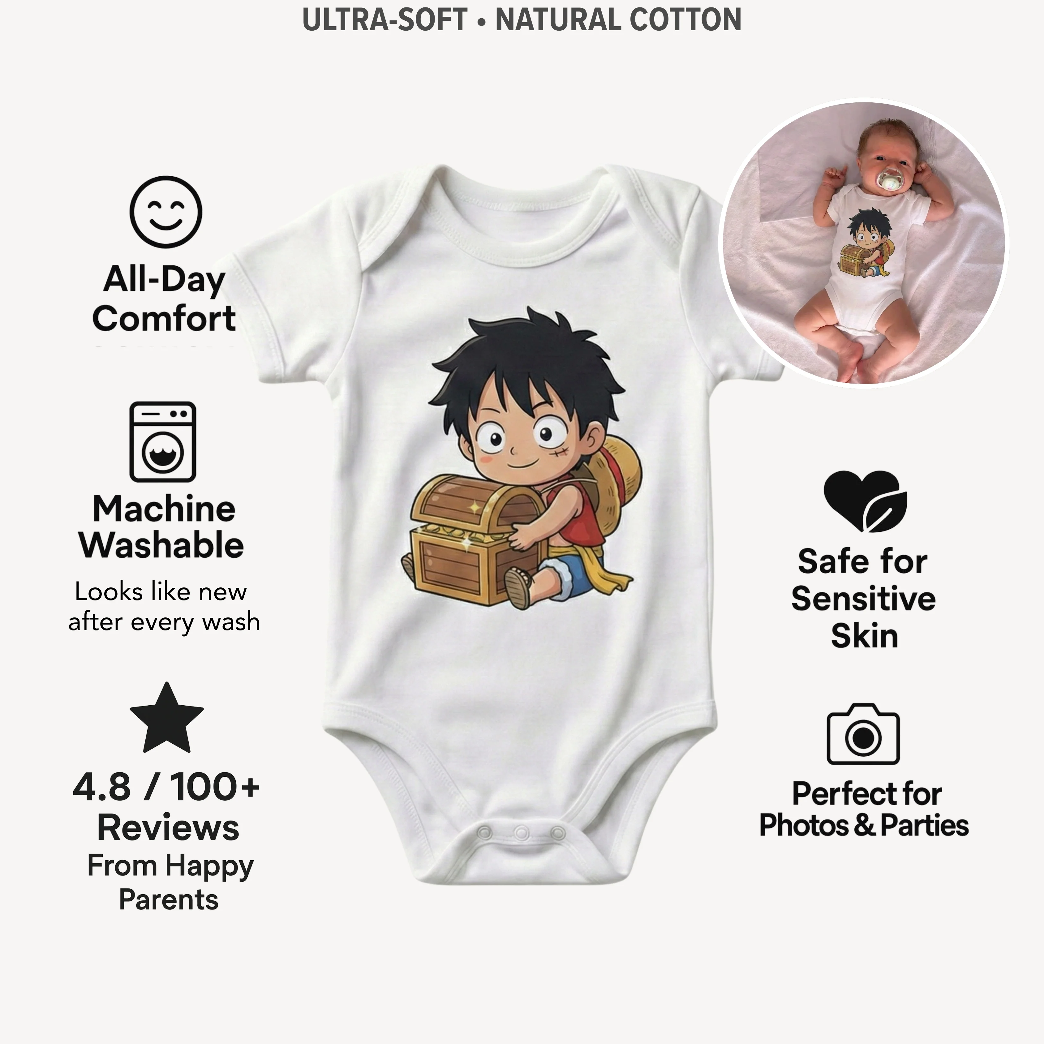 AMA™ Сhibi Luffy Kids Bodysuit - Image 4