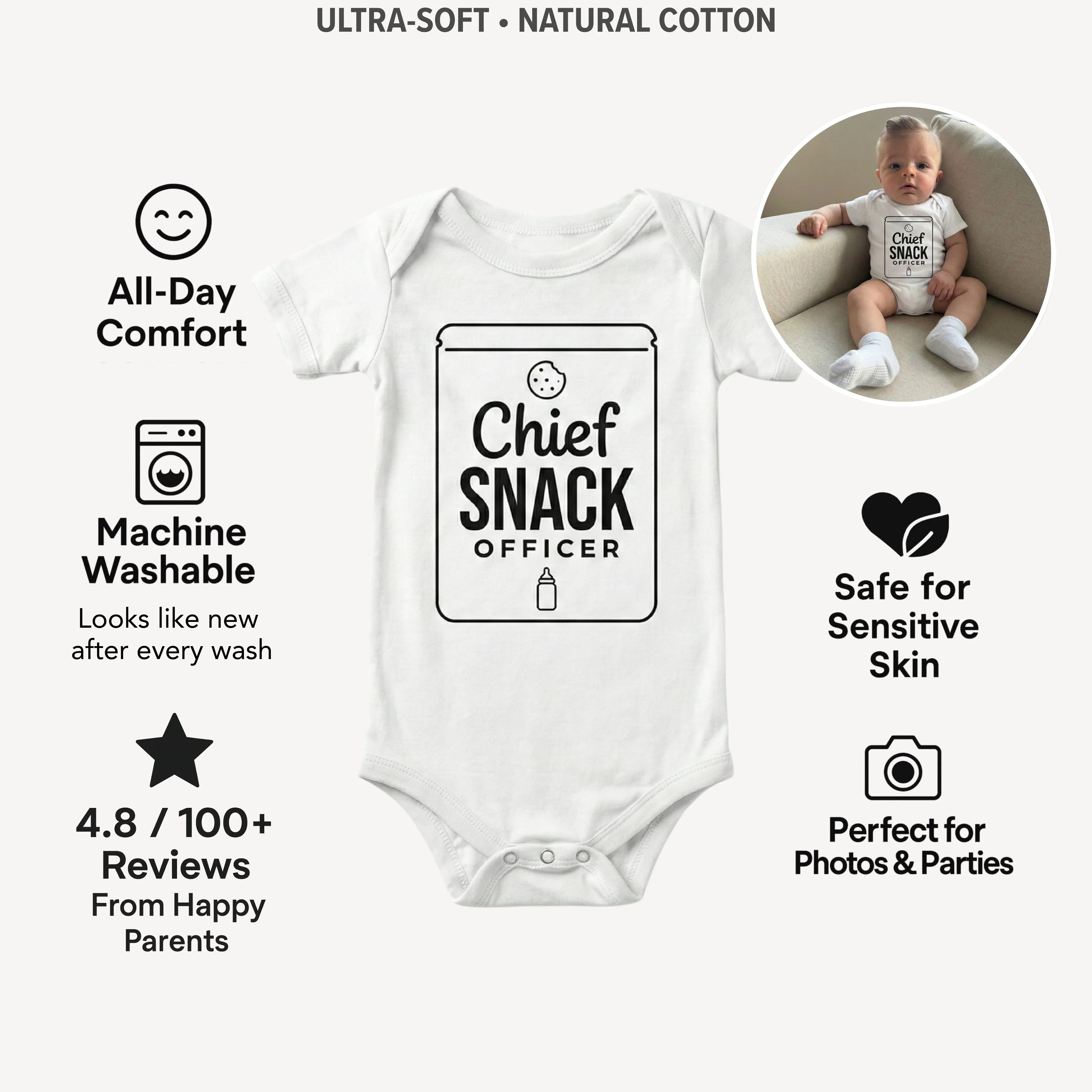 AMA™ "Chief Snack Officer" – Funny Baby Bodysuit - Image 3