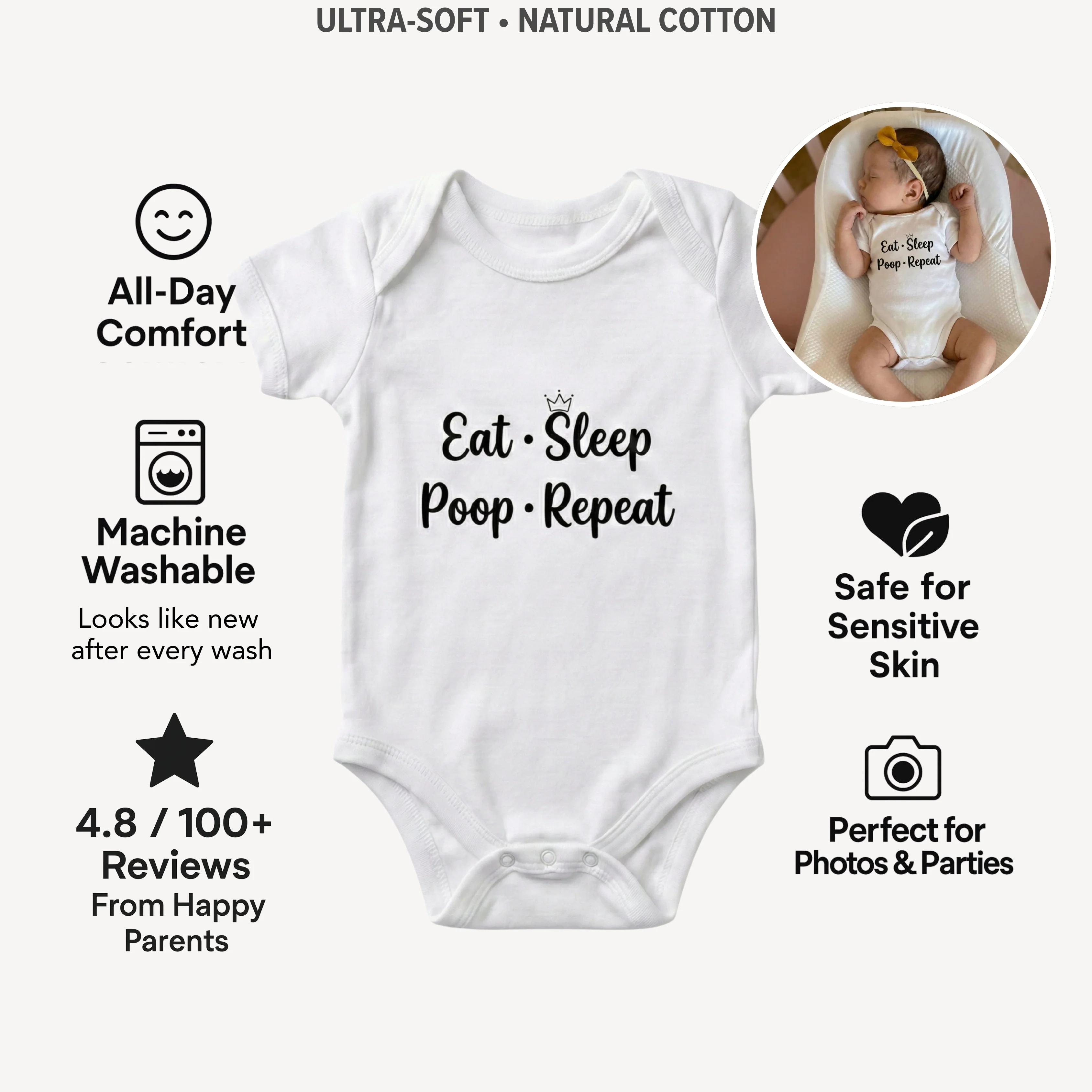 AMA™ "Eat Sleep Poop Repeat" – Funny Baby Bodysuit - Image 3