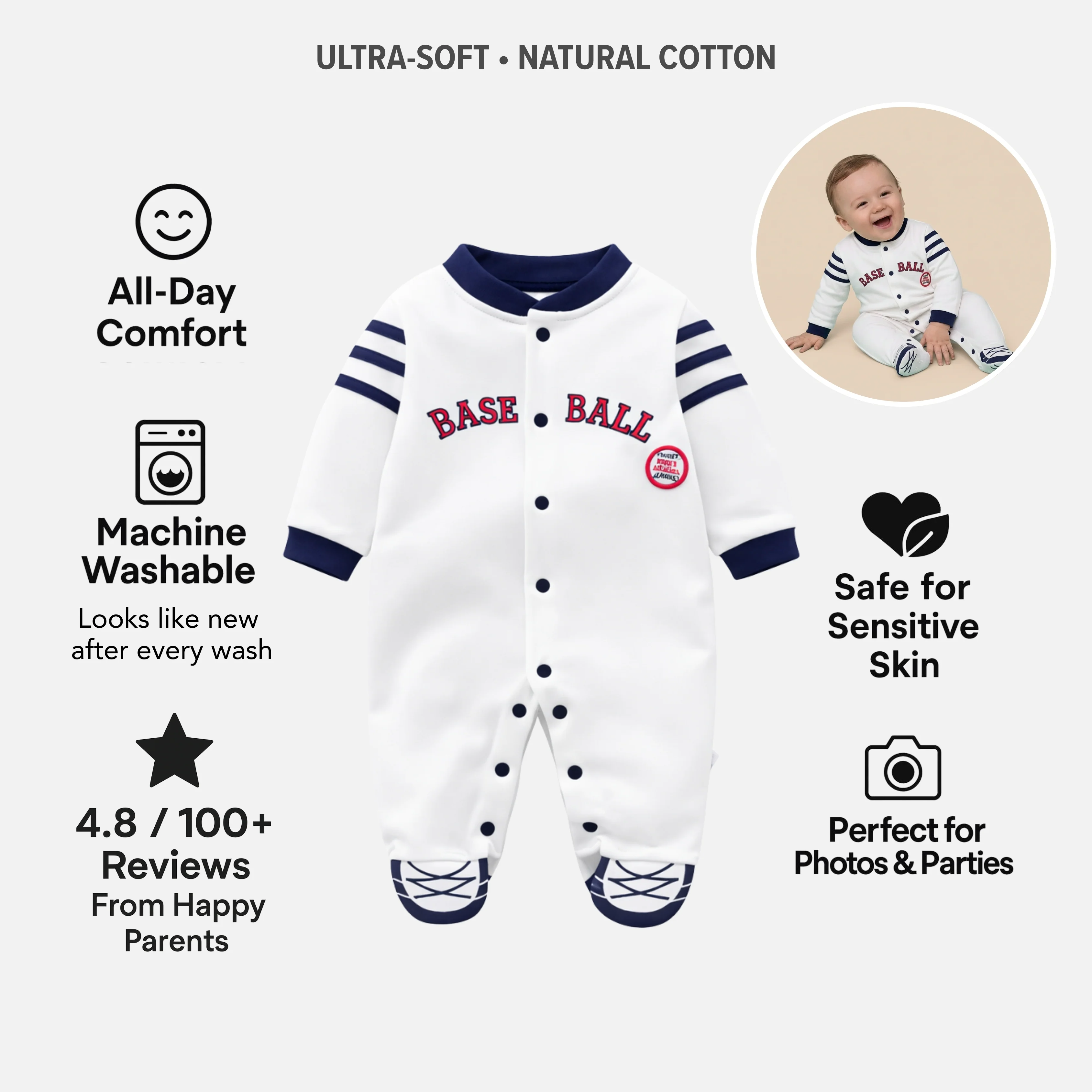 AMA™ Little Baseball Champ Kids Onesie - Image 4