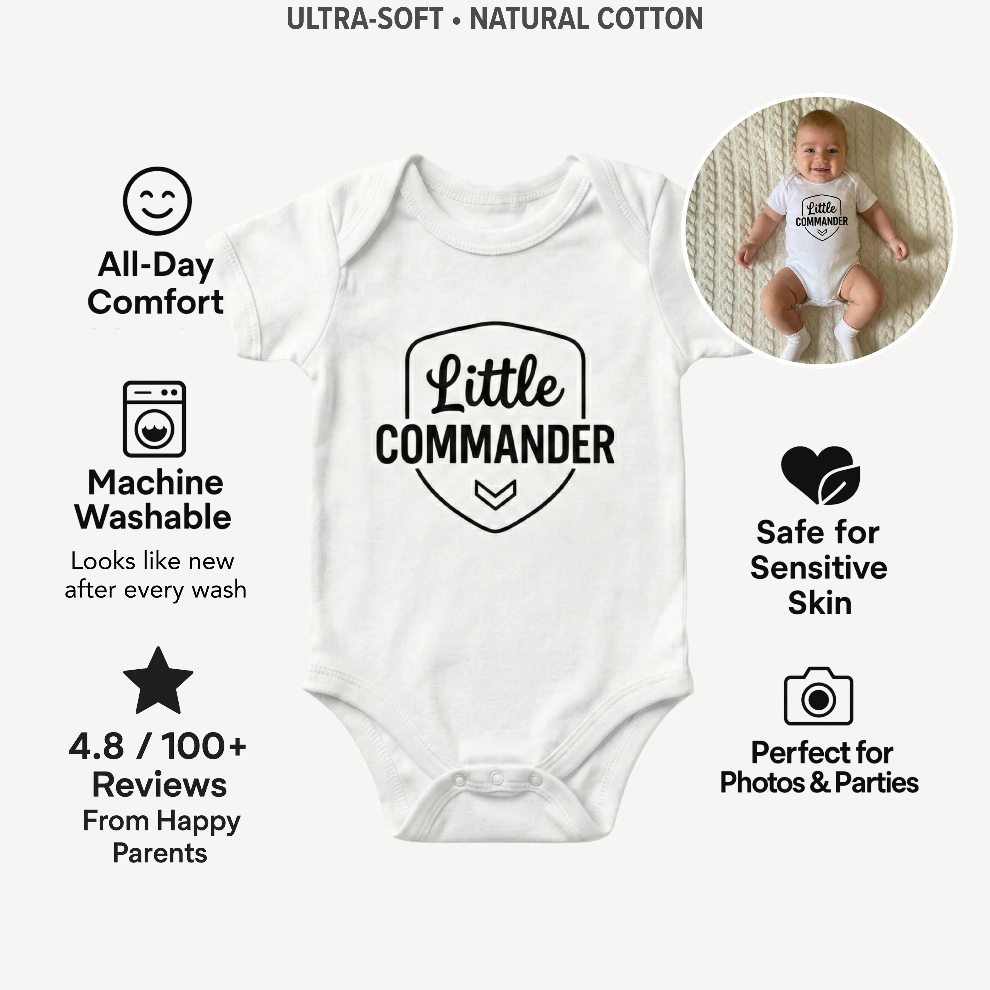 AMA™ "Little Commander" – Funny Baby Bodysuit - Image 3