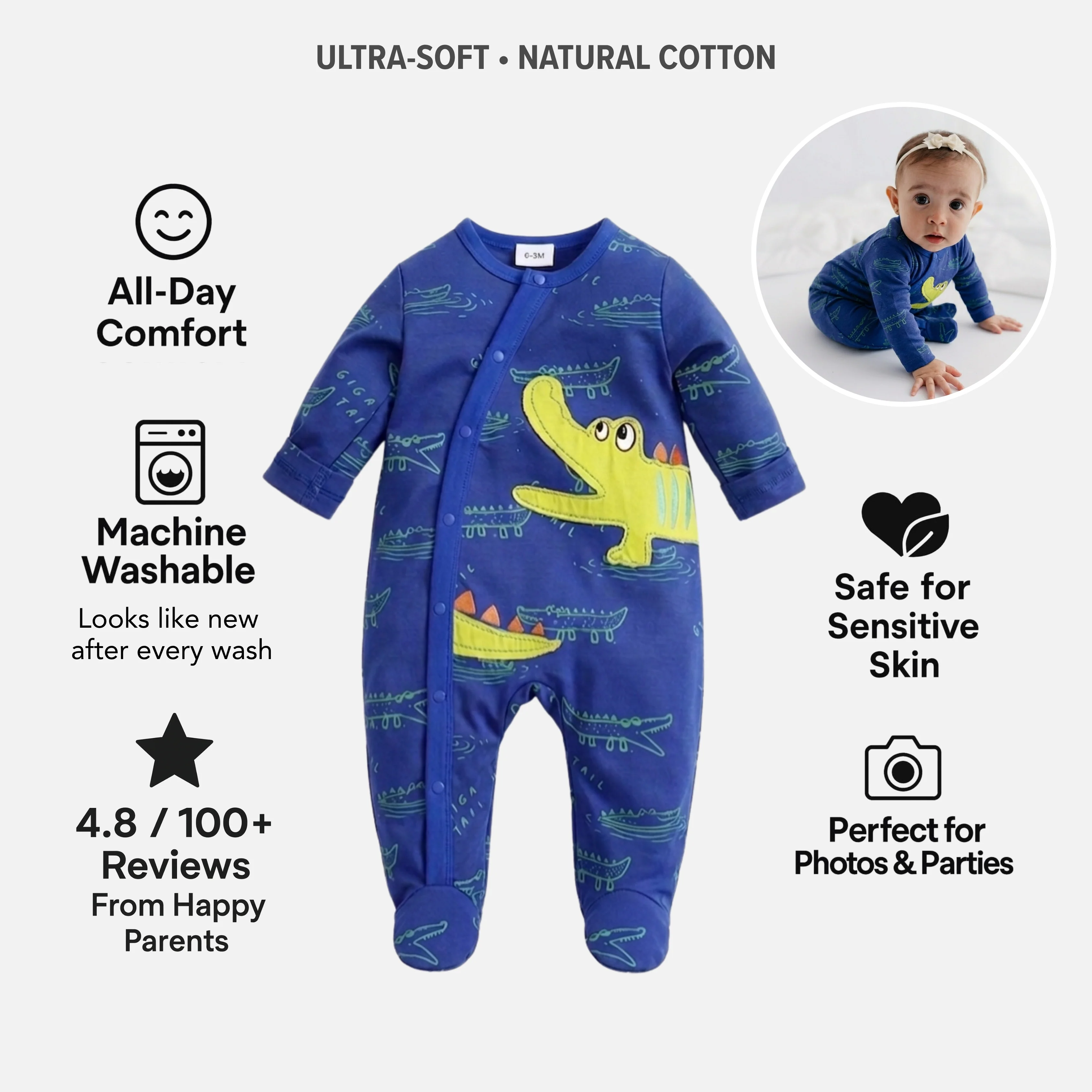 AMA™ Little Crocodile Kids Onesie - Image 4