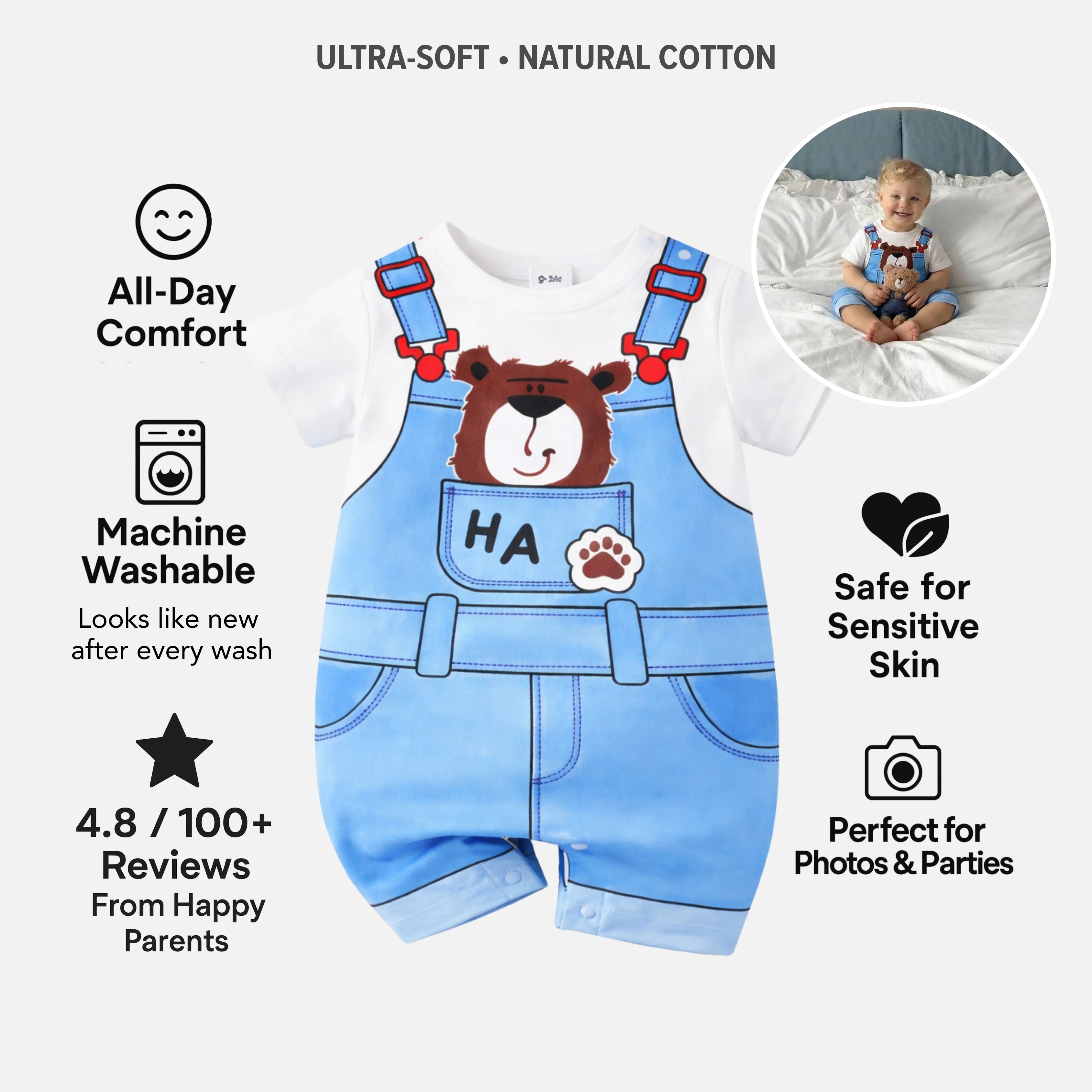 AMA™ Little Denim Bear Kids Onesie - Image 3