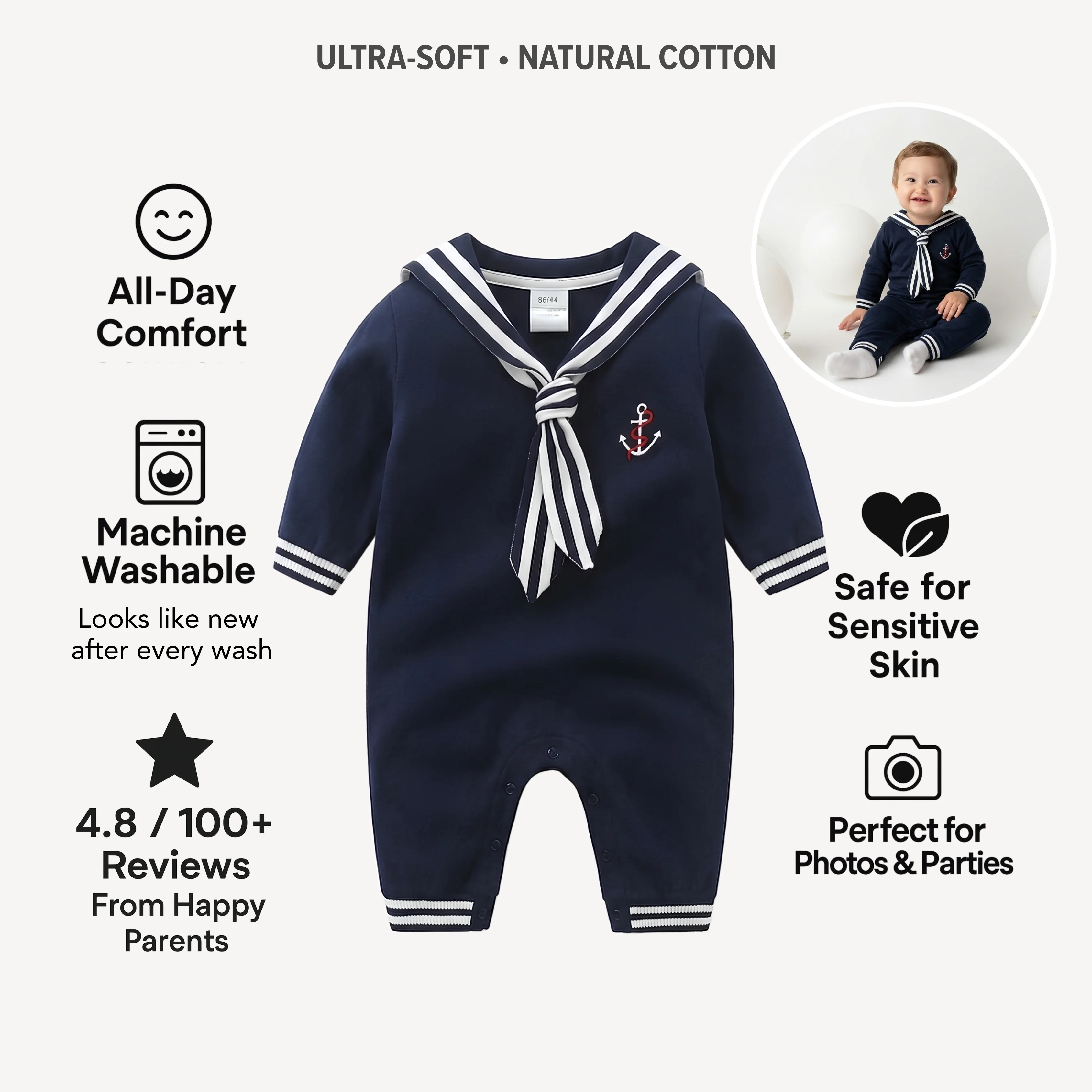 AMA™ Little Navy Sailor Kids Onesie - Image 4