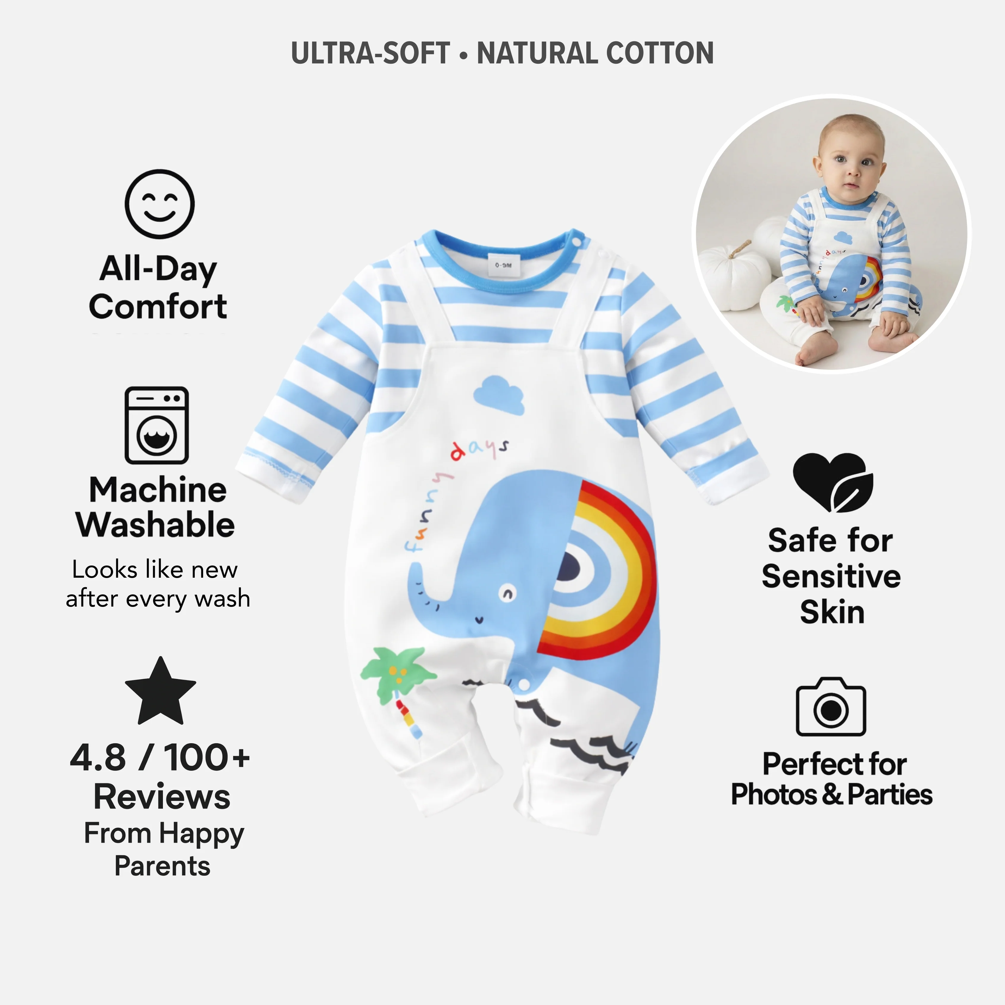 AMA™ Little Rainbow Elephant Kids Onesie - Image 3
