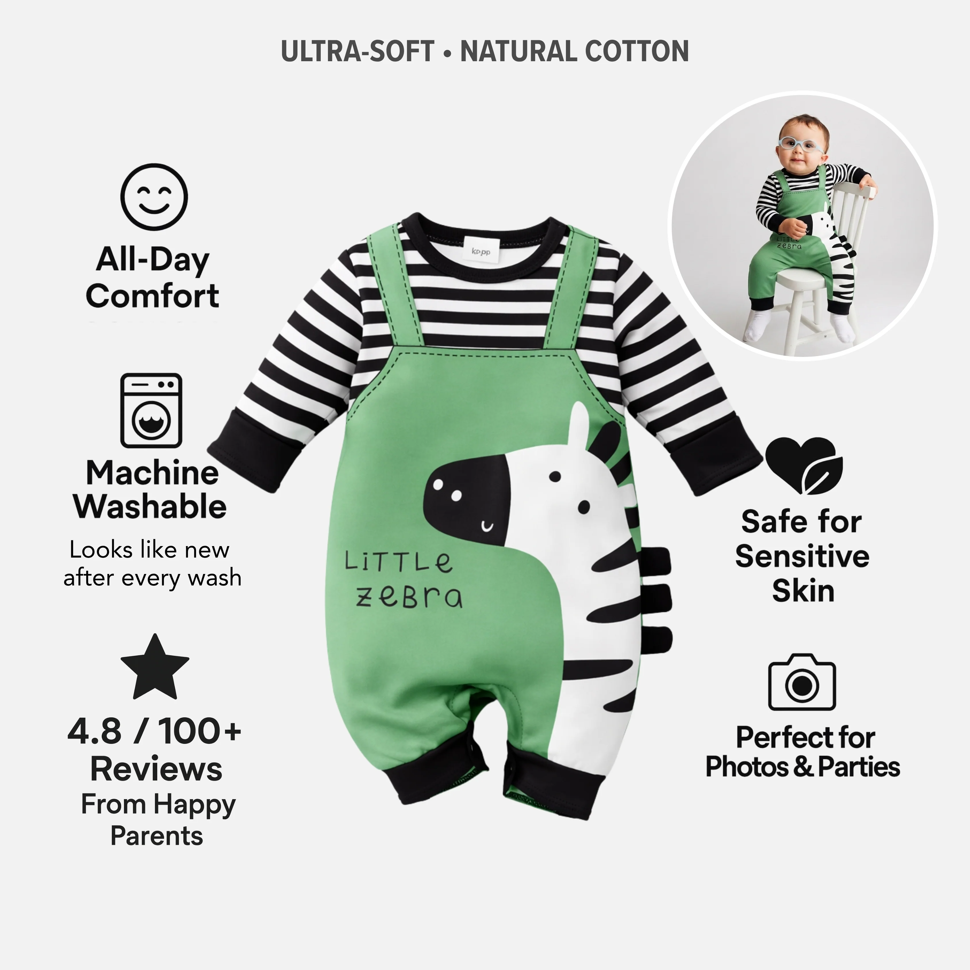 AMA™ Little Safari Zebra Kids Onesie - Image 4