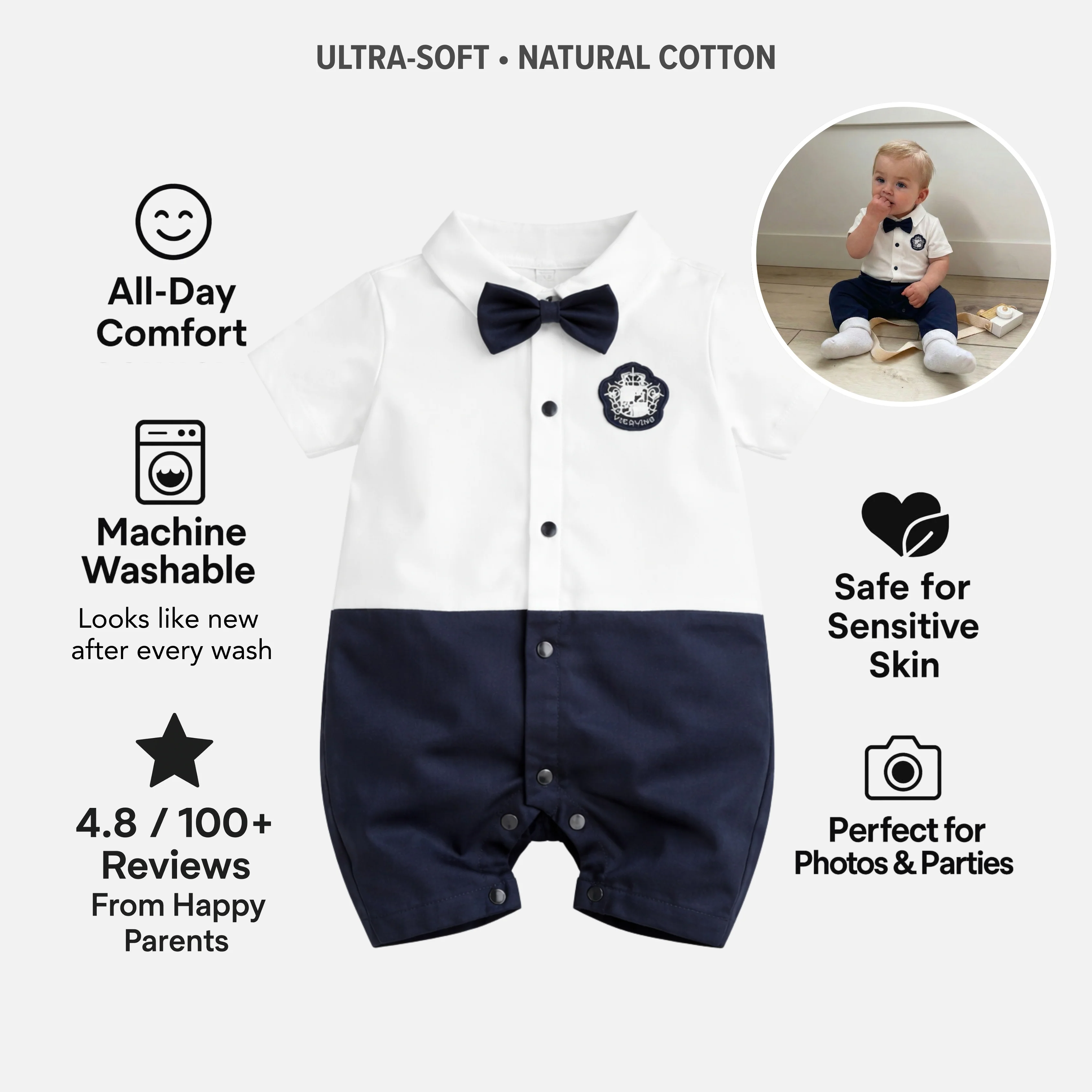 AMA™ Little Sailor Gentleman Kids Onesie - Image 3