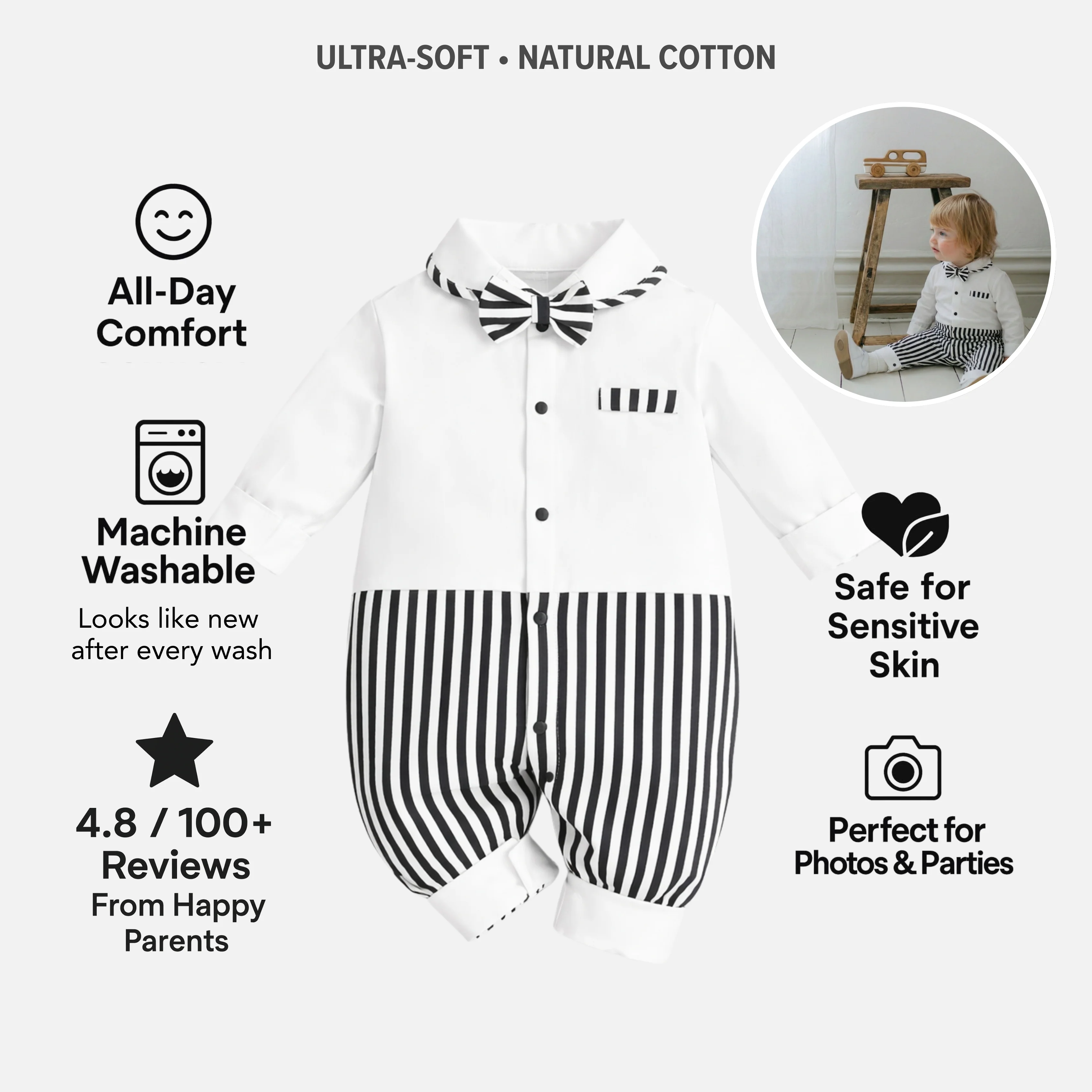 AMA™ Little Stripe Gentleman Kids Onesie - Image 3