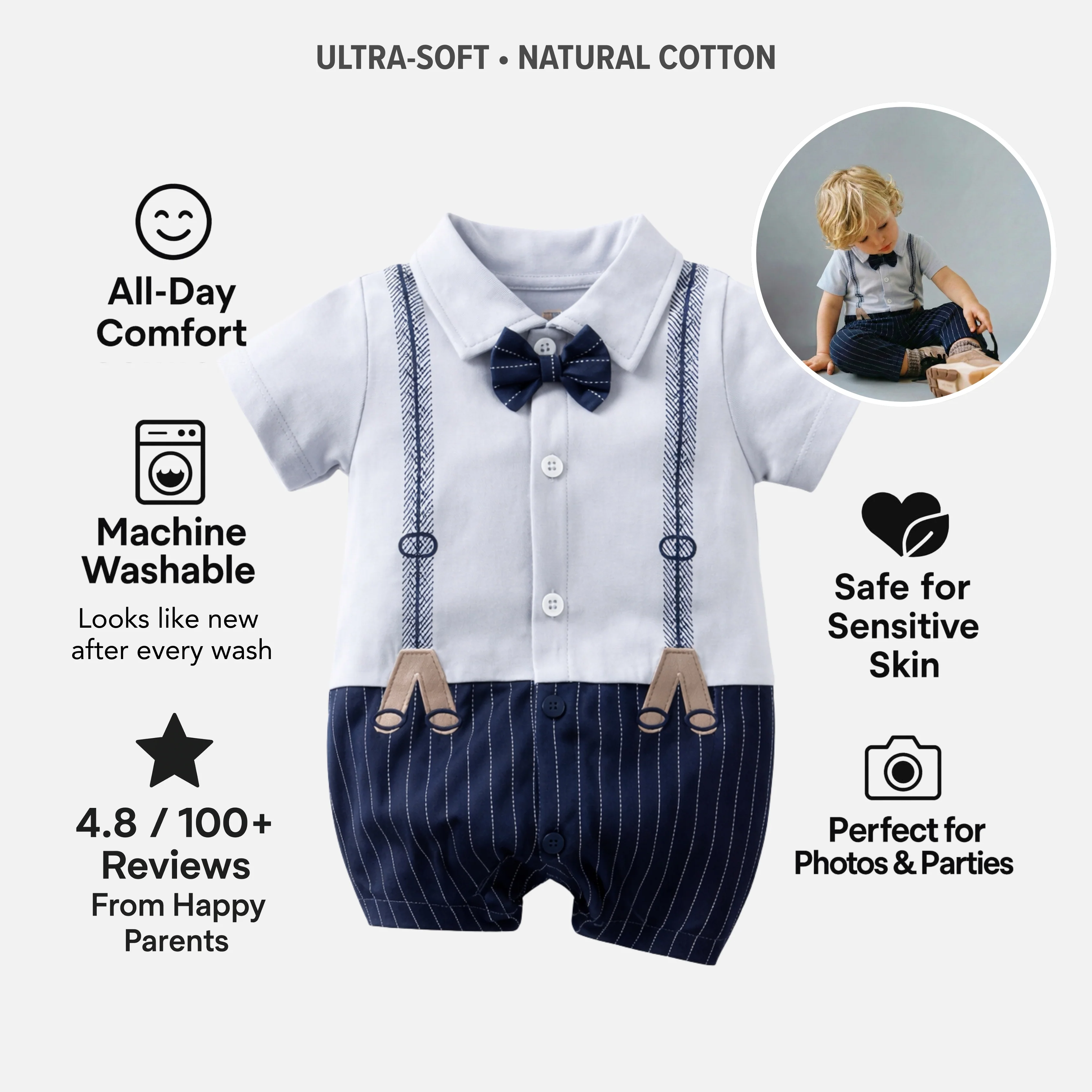 AMA™ Little Suspenders Gentleman Kids Onesie - Image 3